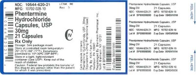 Label 30mg 21ct (Label Phentermine HCl Tabs 30mg Bpi(10544 620 21) Kvk Tech(10702 028 10) Rev3)